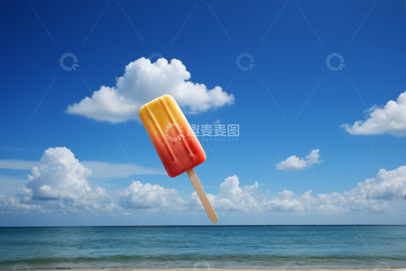 高清大图下载【趣麦麦图】海边漂浮的双色冰棍