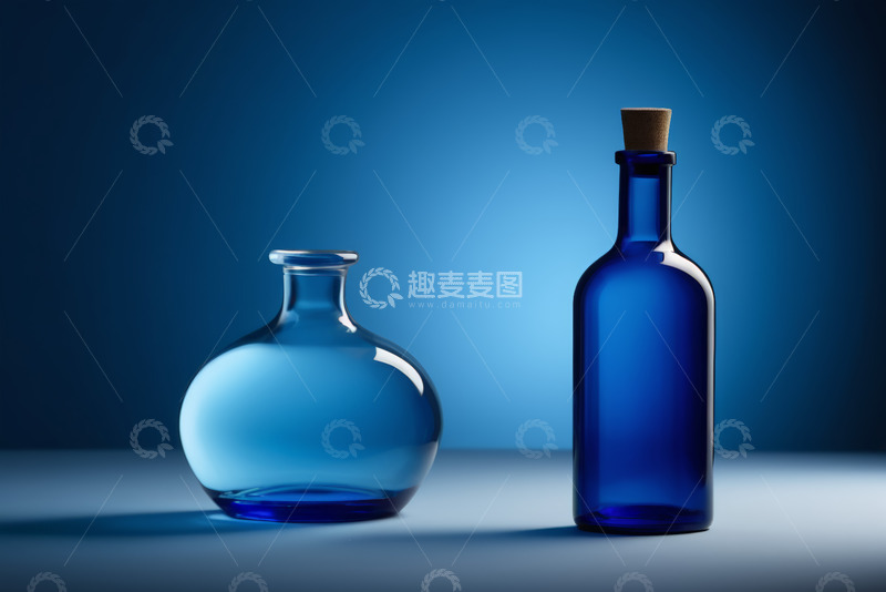 高清大图下载【趣麦麦图】两个蓝色玻璃瓶子静物