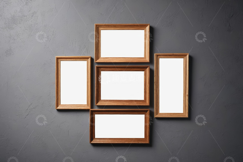 高清大图下载【趣麦麦图】灰色背景上的木质相框组合