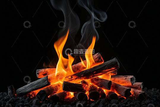 燃烧的柴火堆篝火画面