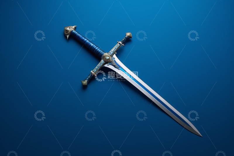 高清大图下载【趣麦麦图】蓝色背景下的精美装饰剑