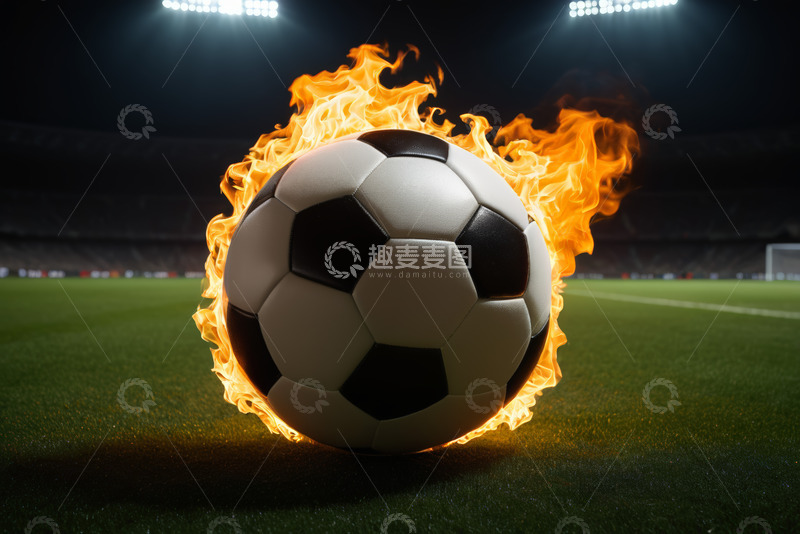 高清大图下载【趣麦麦图】足球场上燃烧的足球