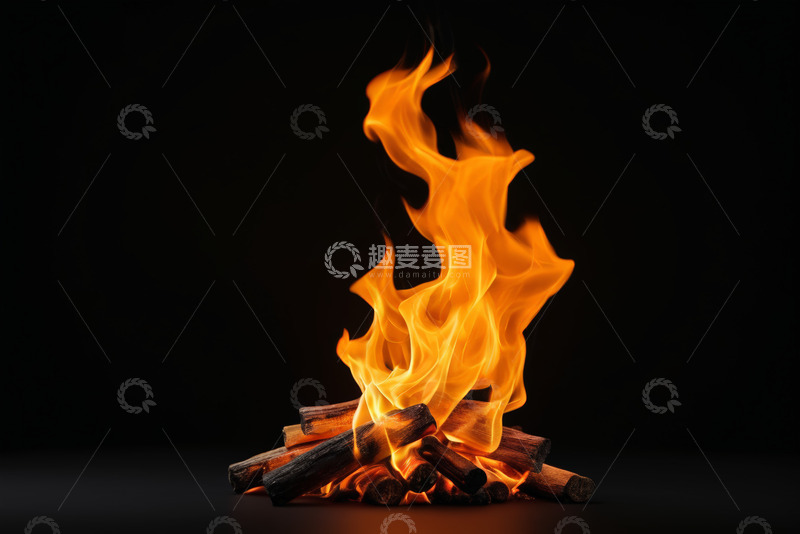 高清大图下载【趣麦麦图】黑色背景下燃烧的木柴火焰