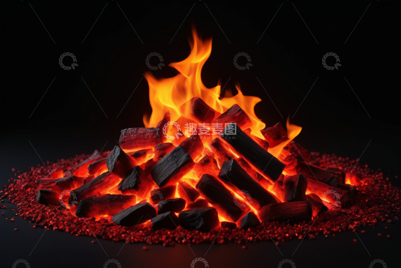 高清大图下载【趣麦麦图】燃烧的炭火堆火焰特写