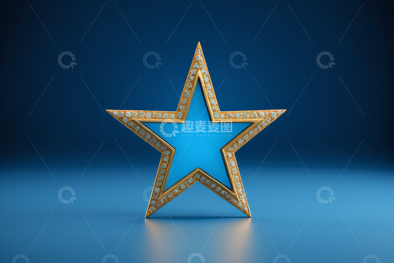 高清大图下载【趣麦麦图】蓝色背景上的金色镶钻五角星