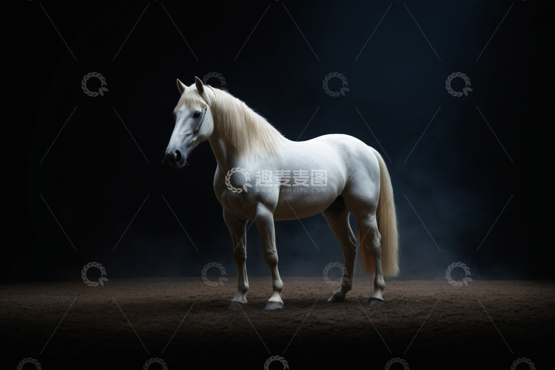 高清大图下载【趣麦麦图】白色骏马站立特写