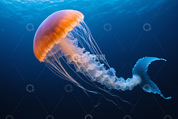 海洋中漂浮的橙色水母