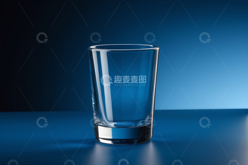 高清大图下载【趣麦麦图】蓝色背景透明玻璃杯
