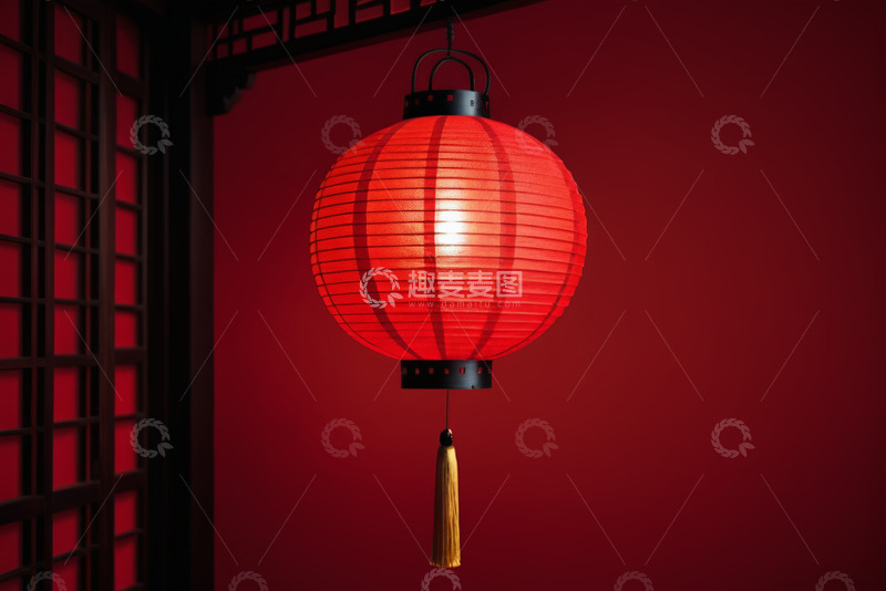 高清大图下载【趣麦麦图】中式红底悬挂中国灯笼