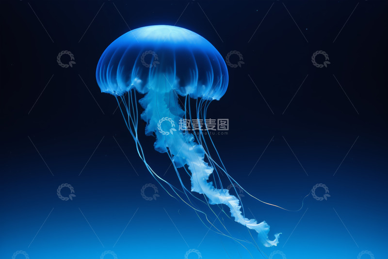 高清大图下载【趣麦麦图】蓝色水母于水中游动画面