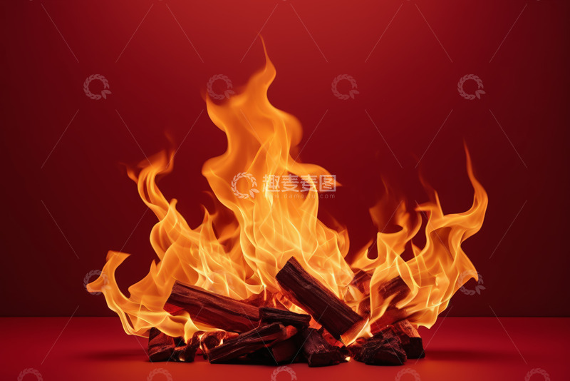 高清大图下载【趣麦麦图】红色背景上的燃烧火焰