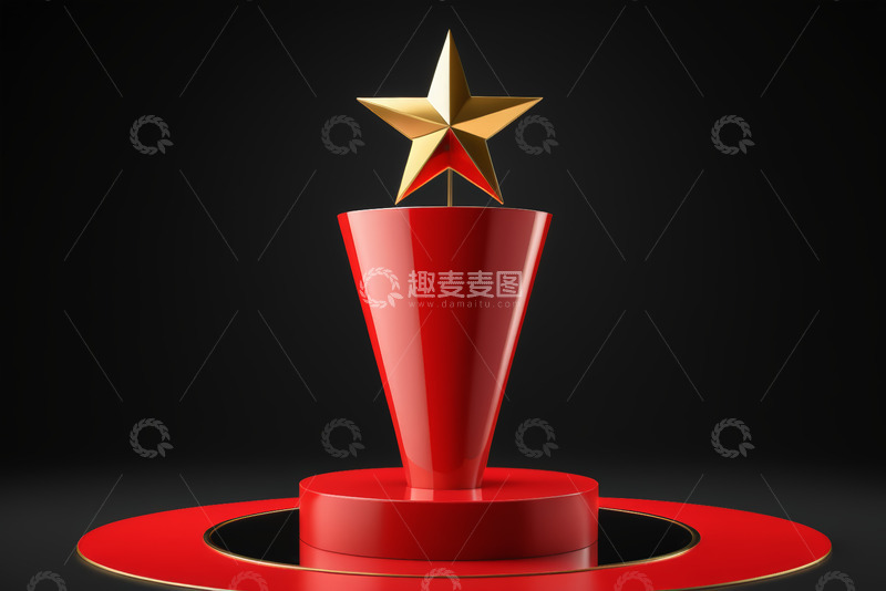 高清大图下载【趣麦麦图】红色底座金色星星奖杯