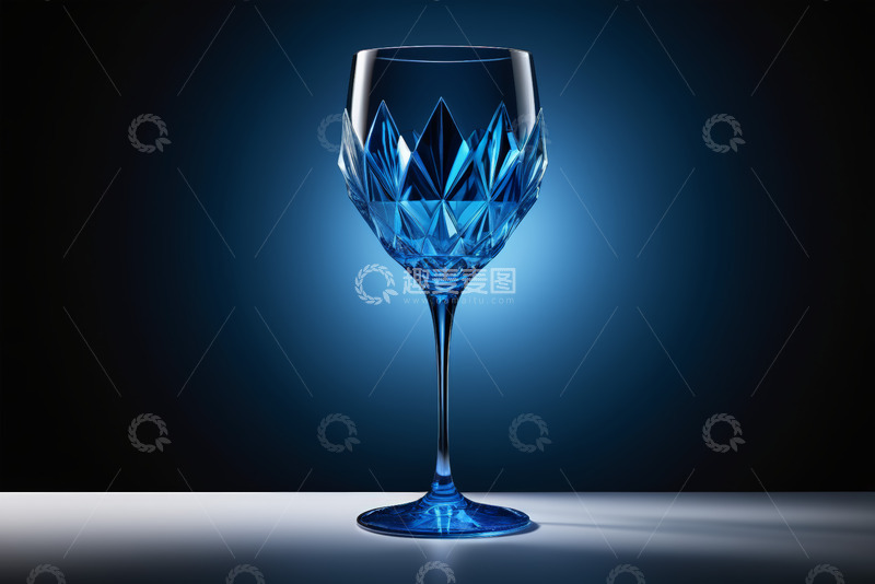 高清大图下载【趣麦麦图】蓝色玻璃高脚酒杯特写
