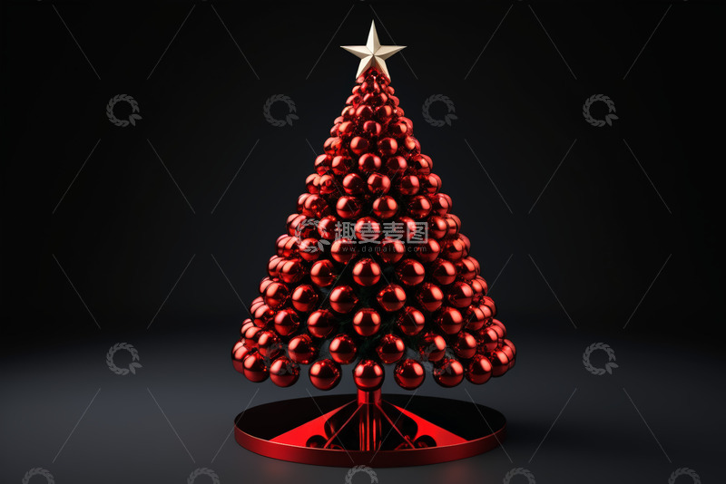 高清大图下载【趣麦麦图】红色球形装饰圣诞树