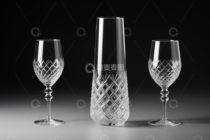 高清大图下载【趣麦麦图】透明玻璃酒杯与醒酒器组合