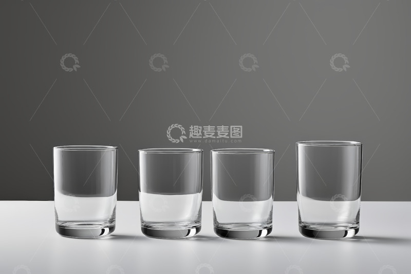 高清大图下载【趣麦麦图】四个盛水玻璃杯静物展示