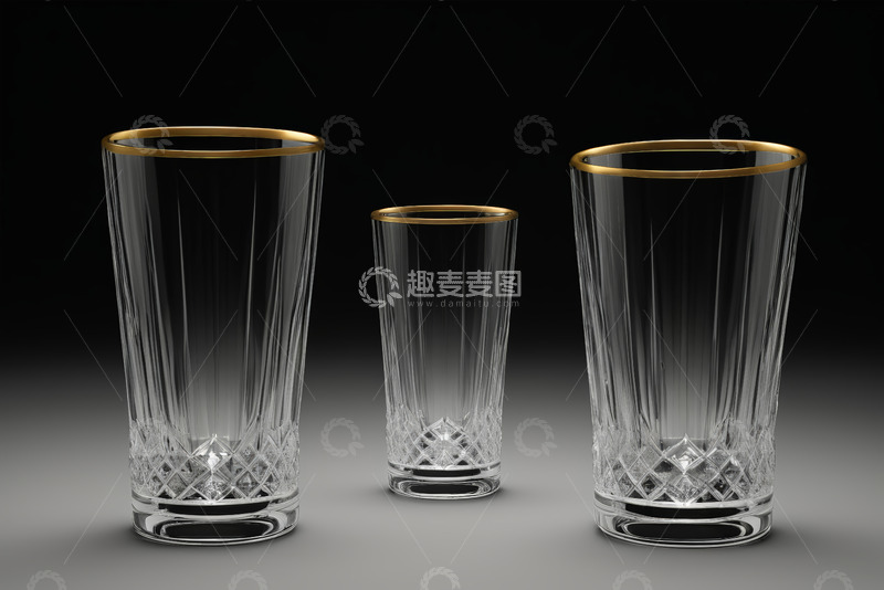 高清大图下载【趣麦麦图】金边透明玻璃水杯组合