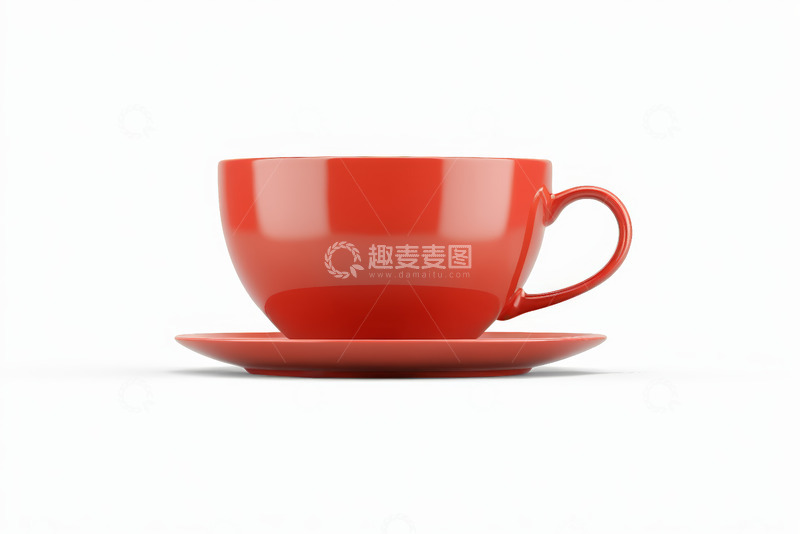 高清大图下载【趣麦麦图】红色咖啡杯及托盘特写