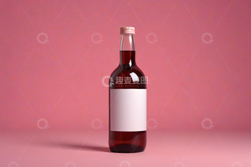 高清大图下载【趣麦麦图】粉色背景下的玻璃饮料瓶