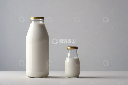 大小玻璃瓶牛奶静物展示