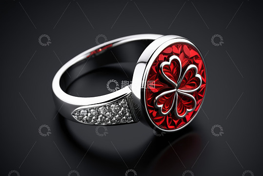 红钻花纹戒指特写