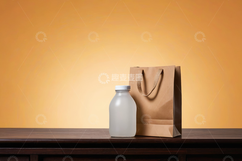 高清大图下载【趣麦麦图】棕色纸袋与白色瓶子静物