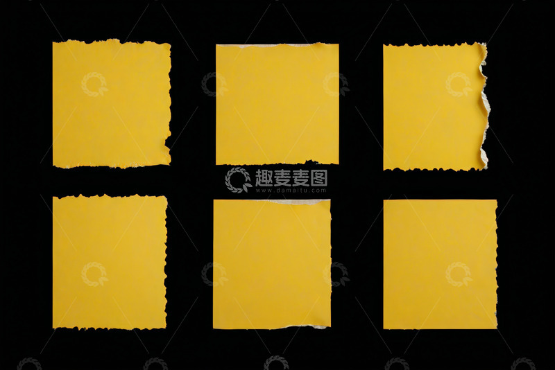 高清大图下载【趣麦麦图】黑色背景黄色撕边纸片