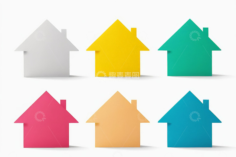 彩色纸质房屋图标集合