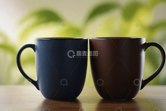 两个马克杯静物特写