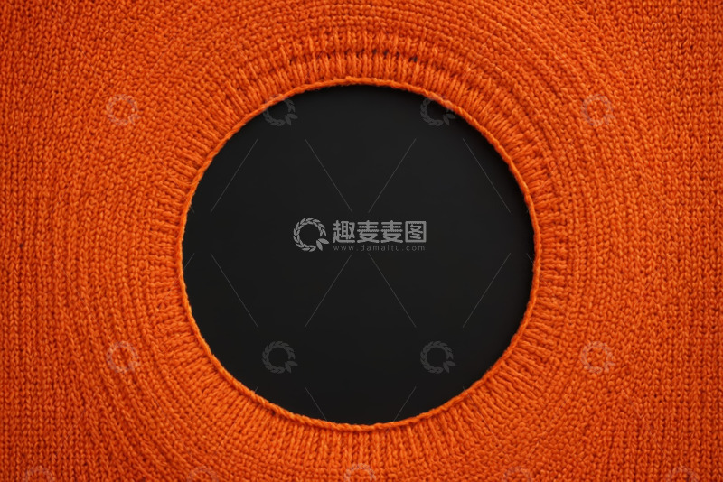 高清大图下载【趣麦麦图】橙色针织衣物领口特写