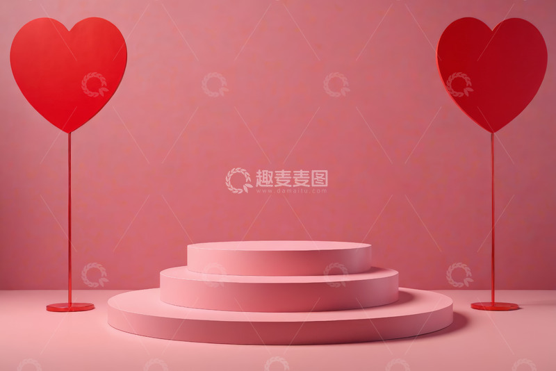 高清大图下载【趣麦麦图】粉色背景爱心装饰的展示台