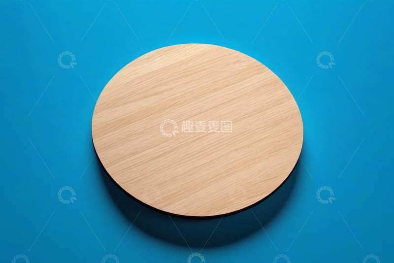 高清大图下载【趣麦麦图】蓝色背景圆形木质台面