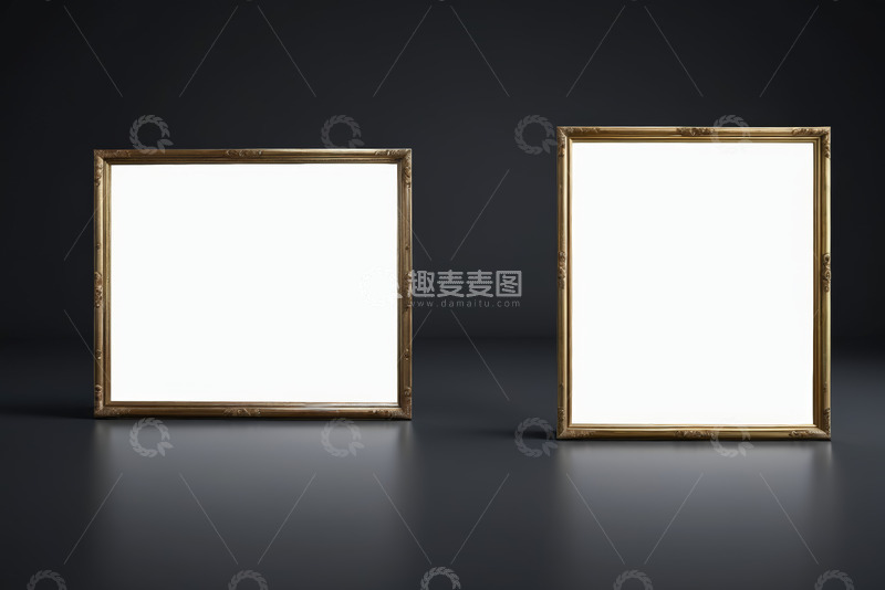 高清大图下载【趣麦麦图】两个金色装饰画框架