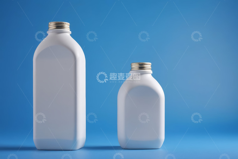 高清大图下载【趣麦麦图】蓝色背景白色瓶子产品展示