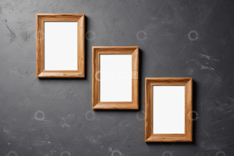 高清大图下载【趣麦麦图】灰色墙面上的木质相框
