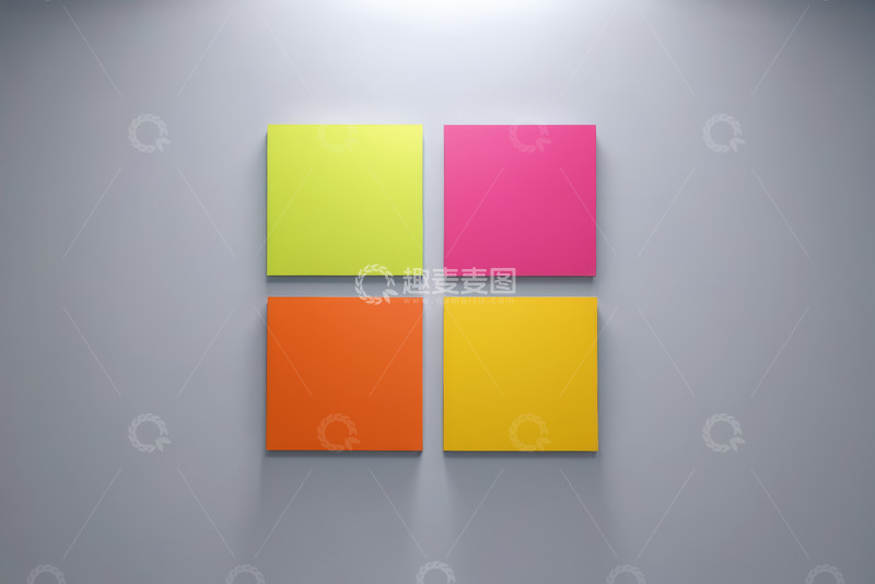 高清大图下载【趣麦麦图】四色便签贴于灰色背景
