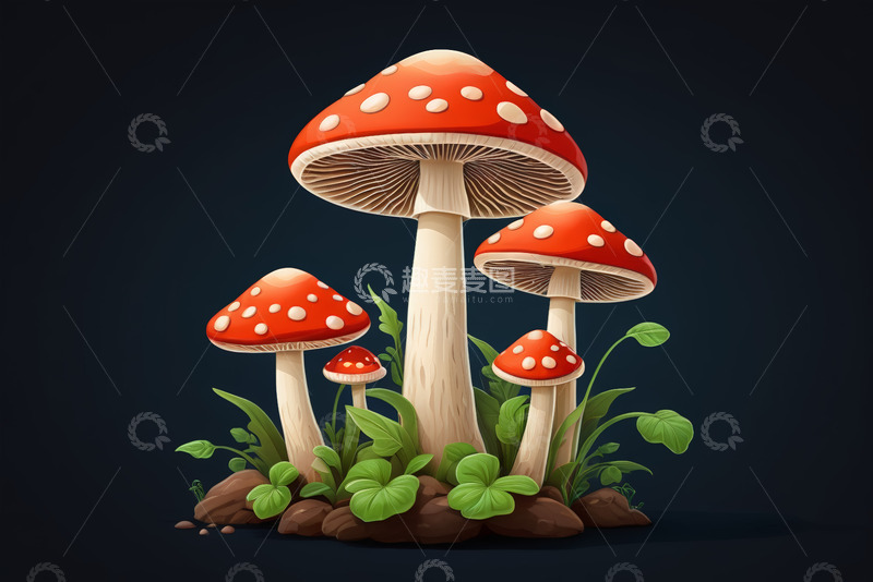 高清大图下载【趣麦麦图】红色斑点蘑菇插画
