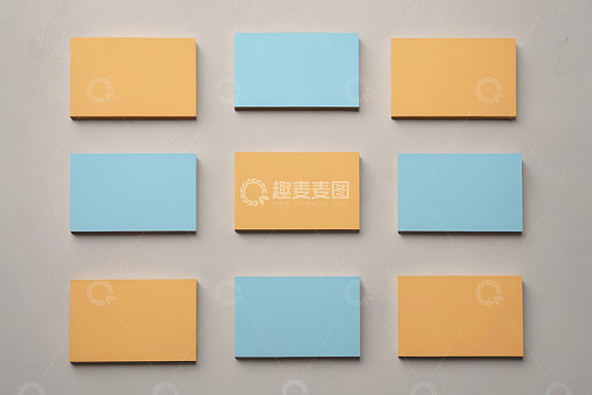 蓝黄卡片排列展示