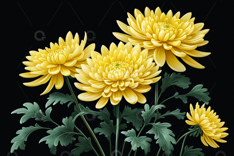 高清大图下载【趣麦麦图】黄色菊花花卉插画