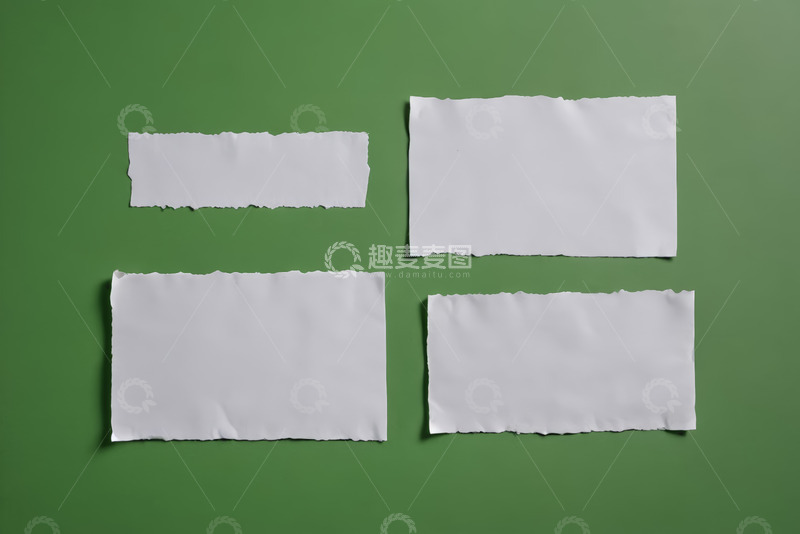 高清大图下载【趣麦麦图】绿色背景上的白色撕边纸张