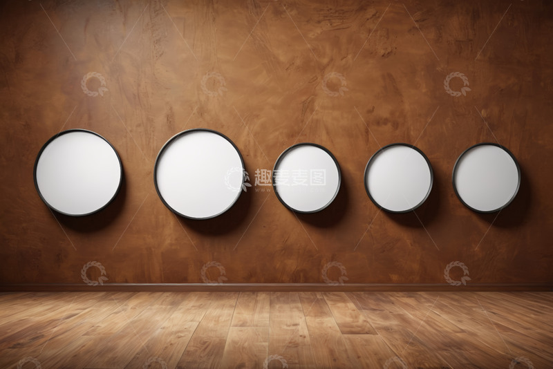 高清大图下载【趣麦麦图】棕色墙壁上的圆形空白框架