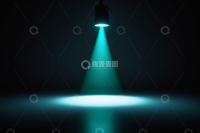 高清大图下载【趣麦麦图】黑色背景下的蓝色聚光灯光束