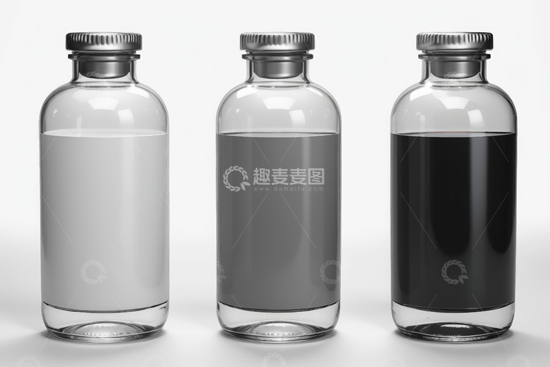 高清大图下载【趣麦麦图】三个带液体的透明小玻璃瓶