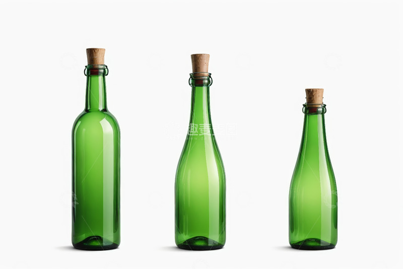 高清大图下载【趣麦麦图】三个绿色玻璃瓶带软木塞