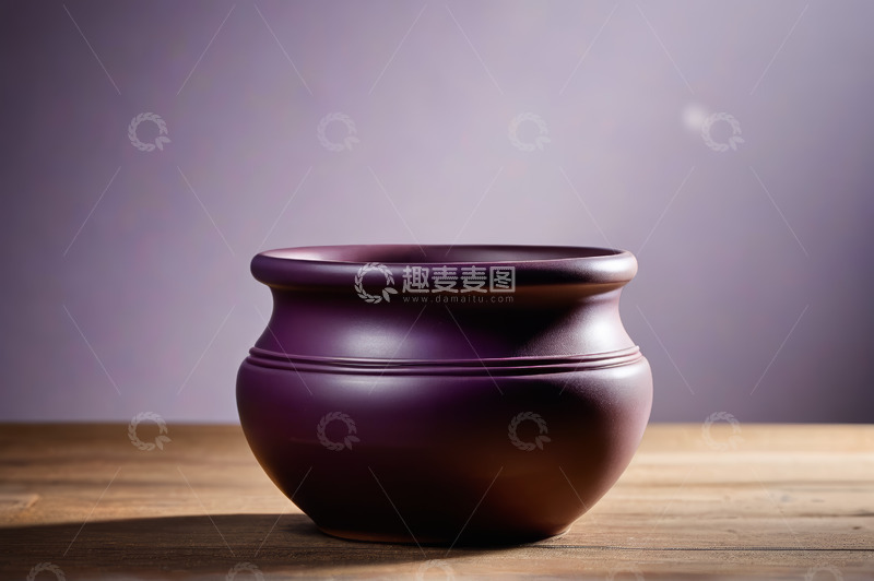 高清大图下载【趣麦麦图】紫色陶瓷陶盆静物特写