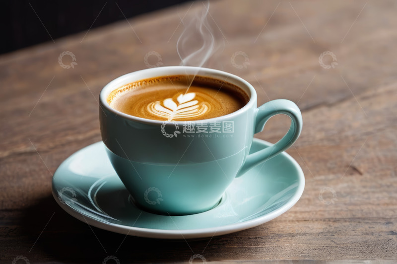 高清大图下载【趣麦麦图】木桌上的拿铁咖啡特写