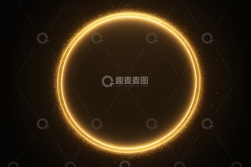 高清大图下载【趣麦麦图】黑色背景金色发光圆环