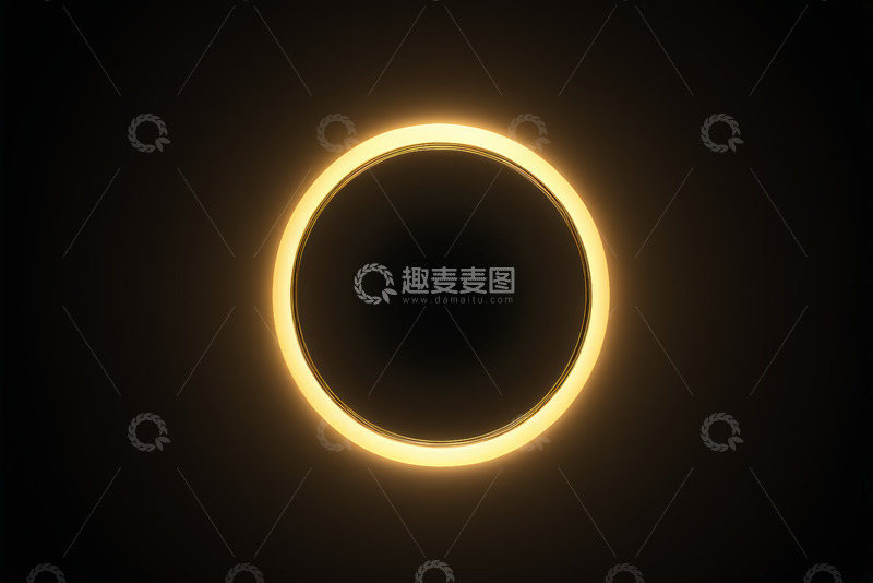 高清大图下载【趣麦麦图】黑色背景金色发光圆环