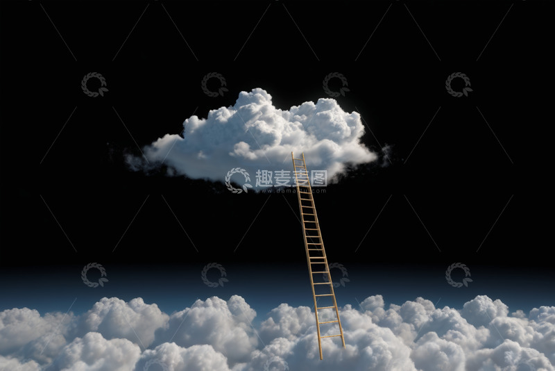 高清大图下载【趣麦麦图】云梯通向云端的奇幻场景