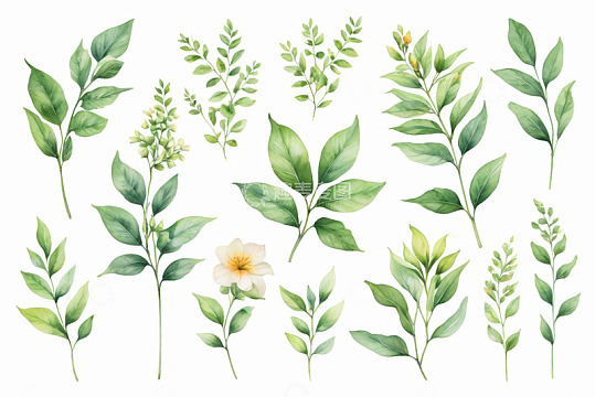 水彩风格绿色植物花卉素材